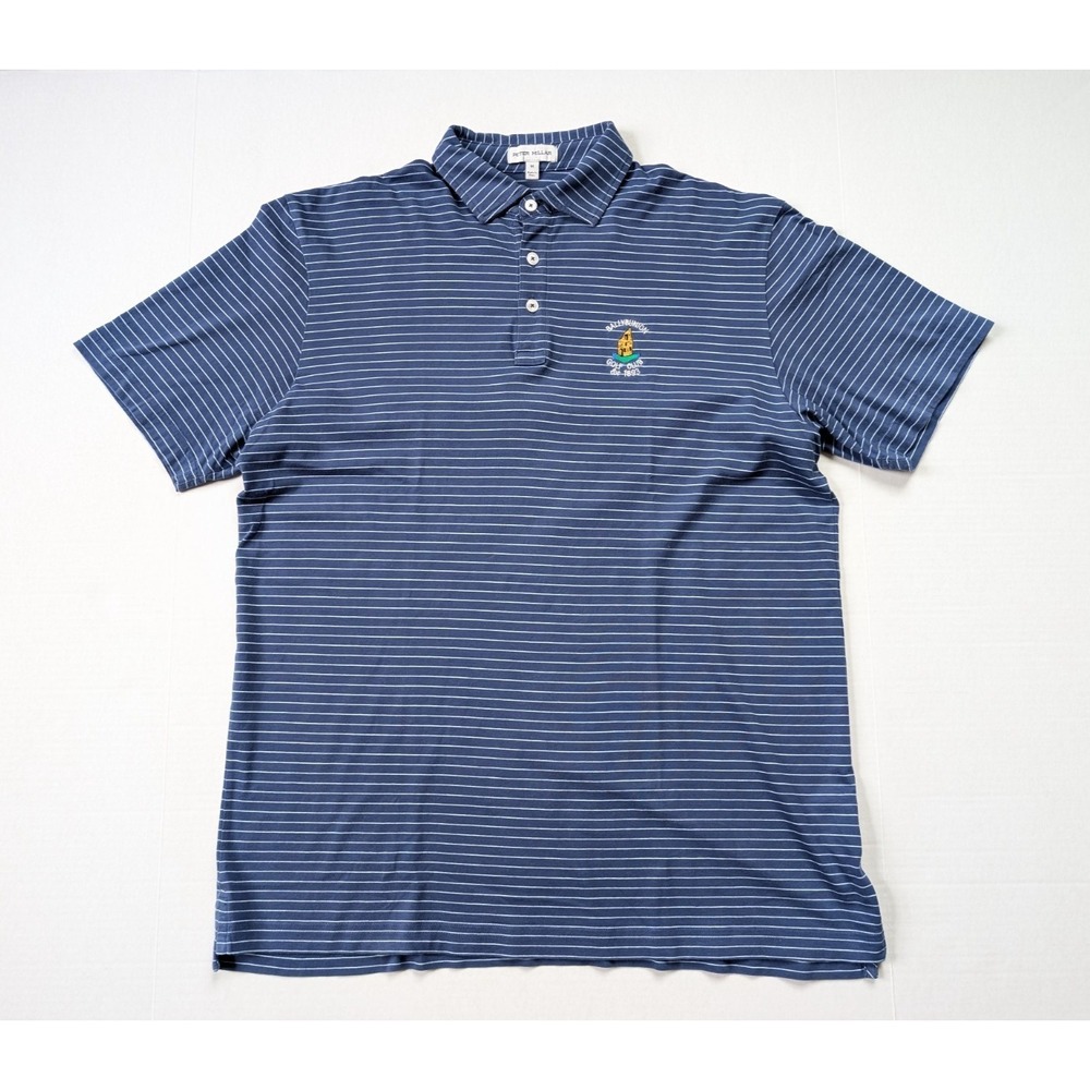 Bally Bunion Golf Club Polo Mens Medium Peter Millar Stripe Blue Pima Cotton